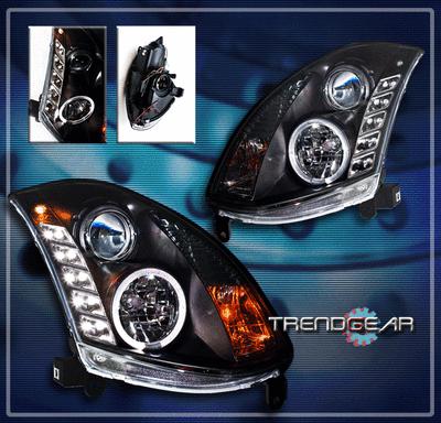 03-07 infiniti g35 2dr drl led halo projector headlights lamp jdm black 04 05 06
