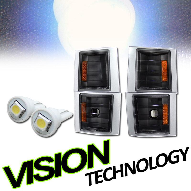 94-02 chevy ck pickup/suburban/tahoe/blazer black corner lights+amber+led bulbs