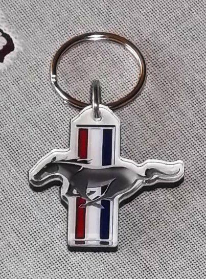 Red white blue acrylic ford mustang pony & bars tri-bar keychain! made in usa!