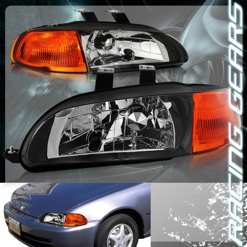 Find 19921995 Honda Civic Sedan Euro Black Housing Headlights Amber