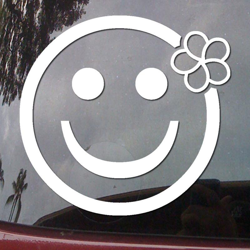 Happy smiley face w/ flower on ear car body jdm vinyl decal window sticker h56