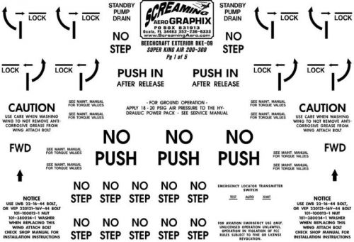 Beechcraft king 200 300 exterior placard kit free ship