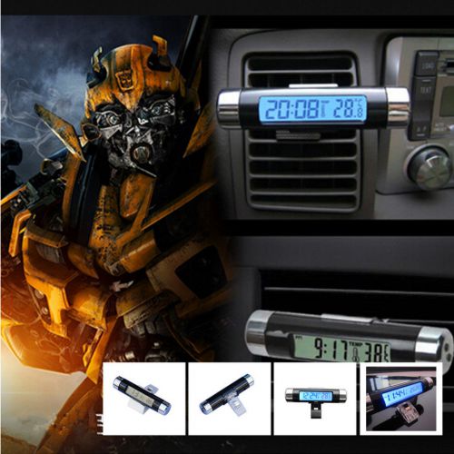 Car conditioning air vent lcd blue backlight clip-on clock thermometer calendar