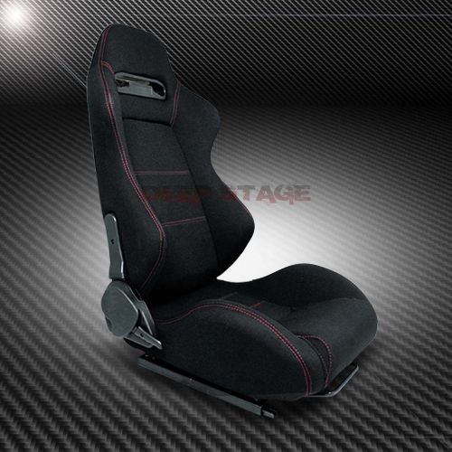 Type-r red stitches black sports style racing seats+mounting sliders right side