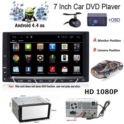 Cam+ obd +gps 7" 2 din touchscreen car dvd fm stereo player wifi 3g android 4.4