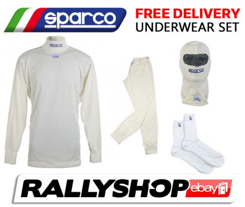 Sparco underwear basic fia set size xl white top long johns balaclava socks