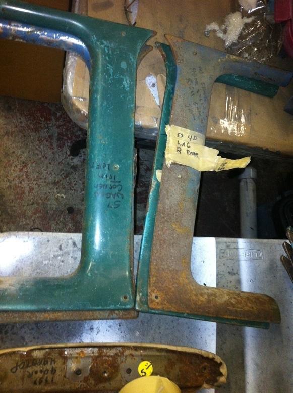 55 56 57 chevy 4 door wagon curved glass garnish trim molding used right & left