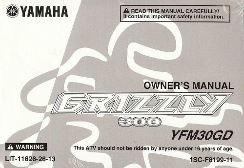 2013 yamaha yfm30gd grizzly 300 atv owners manual -new sealed-grizzly 300