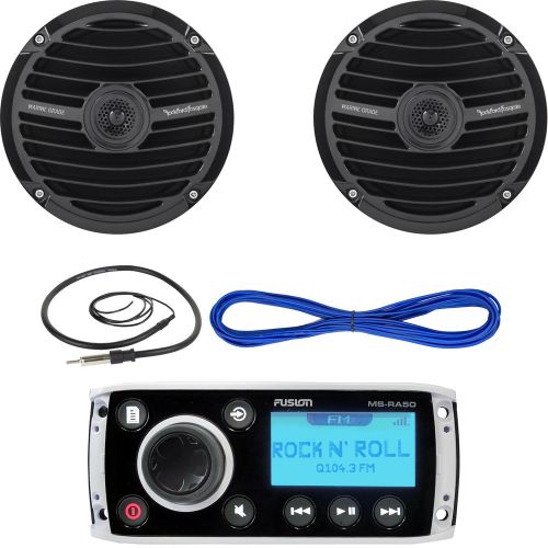 6.5" marine speakers w/speaker wire, fusion aux am fm ipod ready radio, antenna