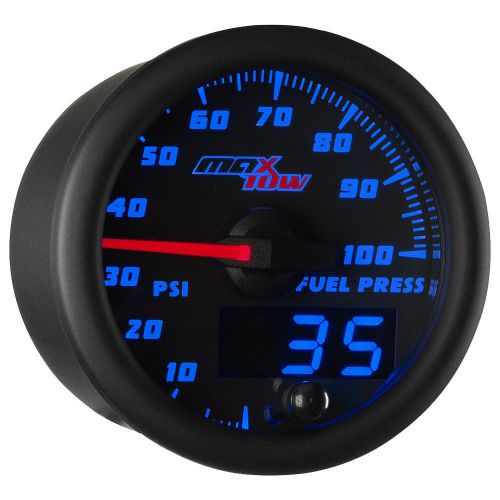 52mm black &amp; blue maxtow double vision 100 psi fuel pressure gauge - mt-bdv11