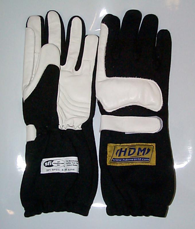 Black adult large nomex leather racing driving gloves sfi 3.3/5 certified
