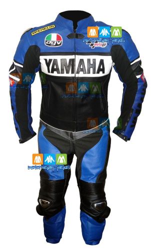 Men yamaha black blue motorcycle motorbike biker leather suit all size available