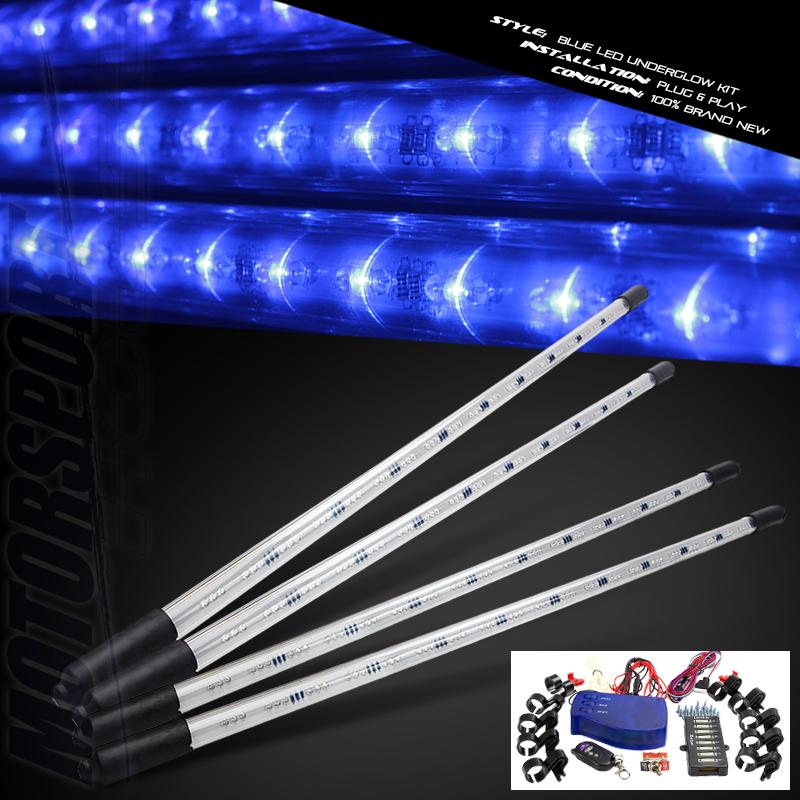 Blue led underbody underglow under car neon light kit w 4 tubes strip 228 leds