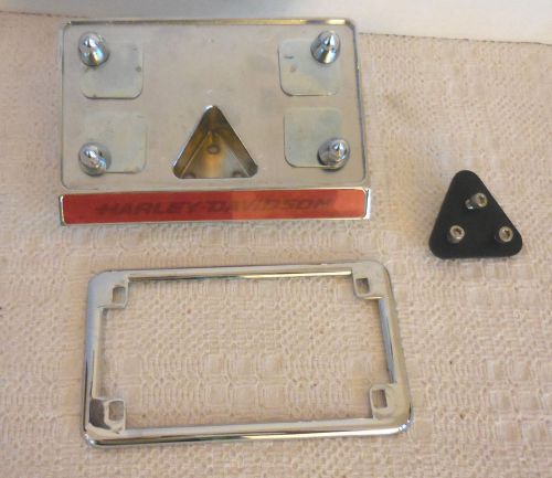 Harley-davidson motorcycle license plate frame 3 piece chrome metal 5.25&#034; x 7.5&#034;