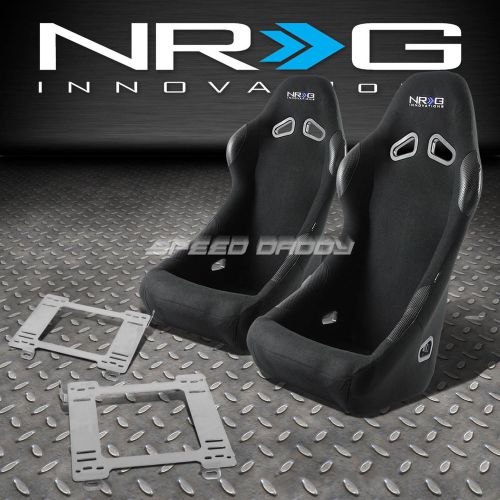Nrg black cloth bucket racing seats+stainless steel bracket for 90-97 mx5 miata