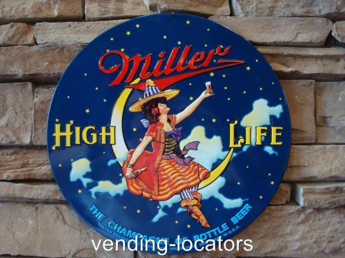 Miller high life beer round embossed metal vintage style man cave bar pub