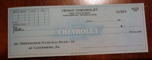 Vintage yenko chevrolet bank check chevy camaro corvette chevelle nova scca art