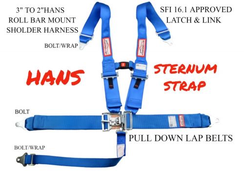 HANS BLUE OFF ROAD RACE HARNESS 5 POINT SFI 16.1 WITH STERNUM STRAP BOLT IN, US $85.99, image 4