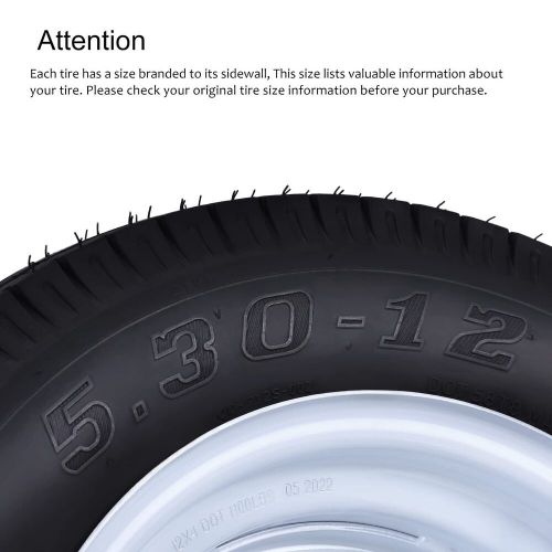 2 Pack 5.30-12 5.30x12 530-12 5.30-12 Trailer Tires with 12'' Rims 4 Lug on 4'', US $111.99, image 4