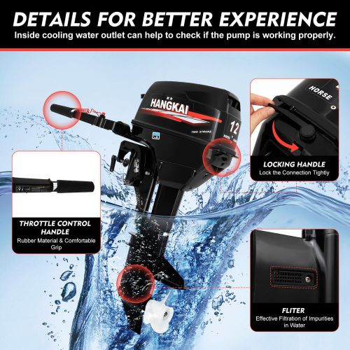 HANGKAI 2-Stroke 12 HP Outboard Motor With Water Cooling Fishing Boat Engine HOT, US $1,026.34, image 2