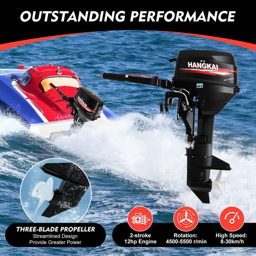 HANGKAI 2-Stroke 12 HP Outboard Motor With Water Cooling Fishing Boat Engine HOT, US $1,026.34, image 3