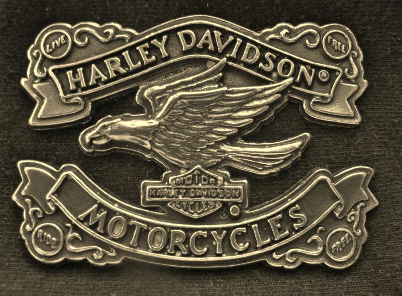 Harley-davidson motorcycle brass live free ride free biker badge emblem 