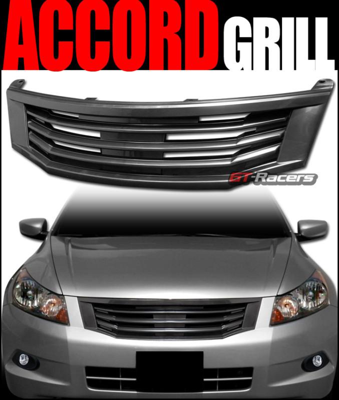 Blk mu style badgeless front hood bumper grill grille 2008-2010 honda accord 4dr