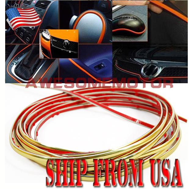 Us 3mm*5m golden chrome moulding trims for shift knob door handle mirror cover