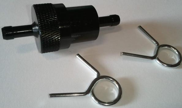 Black anodized universal aluminum 1/4" fuel filter cafe honda harley kawasaki