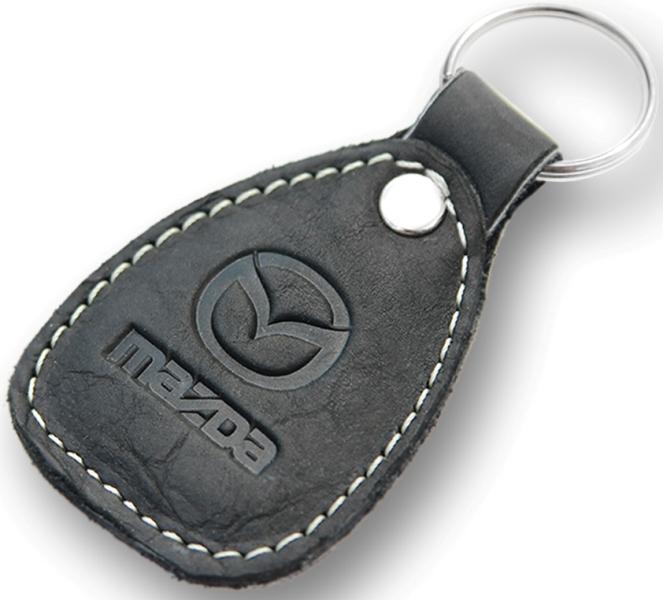 New leather black / white keychain car logo mazda auto emblem keyring