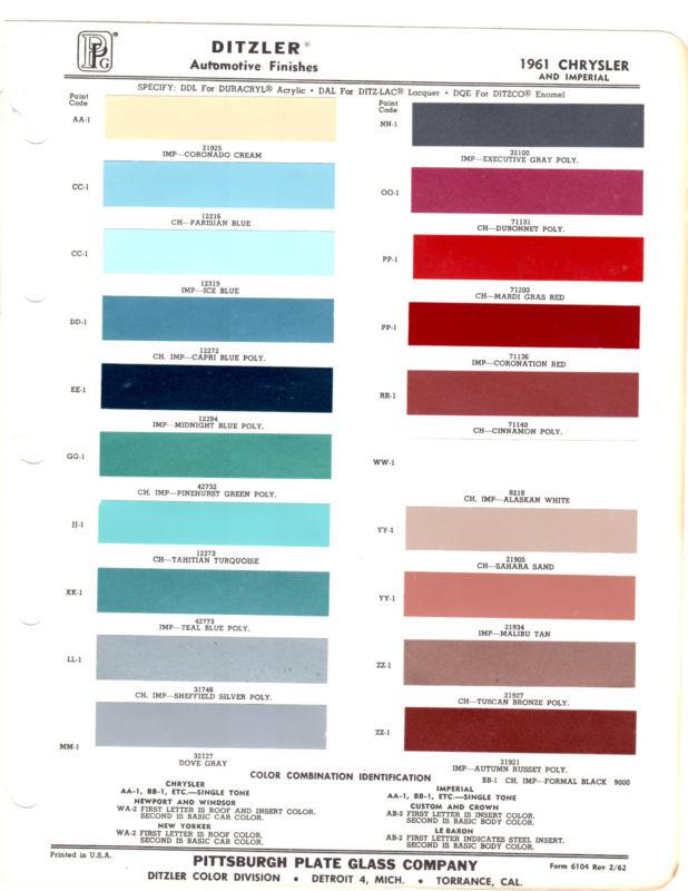 1961 chrysler imperial windsor newport saratoga 61 paint chips ditzler 13