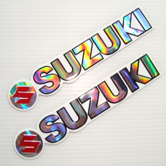 2pc. suzuki with emblem sticker die-cut foil emboss helmet car bike motorcross