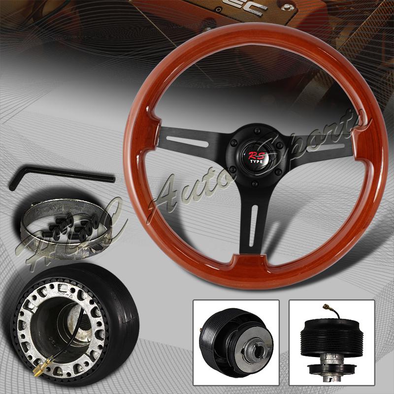 345mm 6 Hole Classic Wood Grain Deep Dish Steering Wheel + Civic CRX Integra Hub, US $79.19, image 1