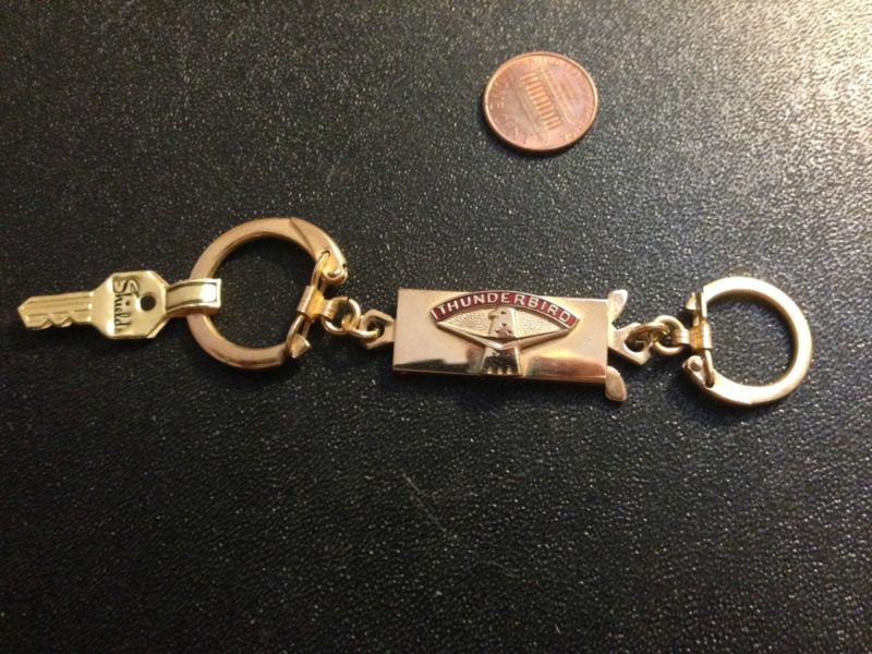 Nos vintage shields  ford thunderbird t-bird logo gold crest key chain keychain