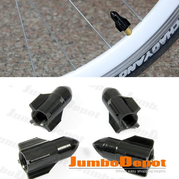 Black rocket shape schrader valve wheel cap hot 4pcs for motorbike bicycles cars