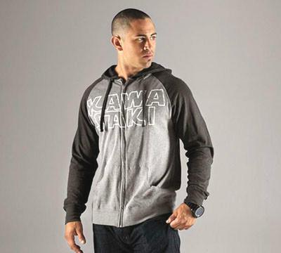 New kawasaki outline grey hooded hoodie sweatshirt light weight mens large lg