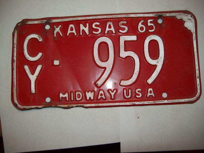 1965 kansas license plate tag cy county #959