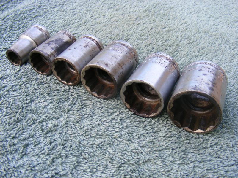 Vintage Husky Socket lot 6pcs knurled 1/2