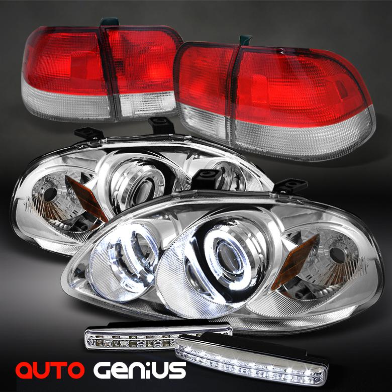 Find 9698 CIVIC 4DR PROJECTOR HEADLIGHTS + RED CLEAR TAIL LIGHTS