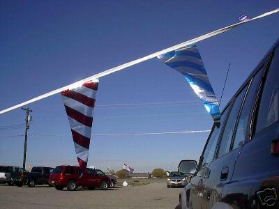 *car dealer lot 2- 60' metlllic stripe streamer r/s/b 6 x 18 flags