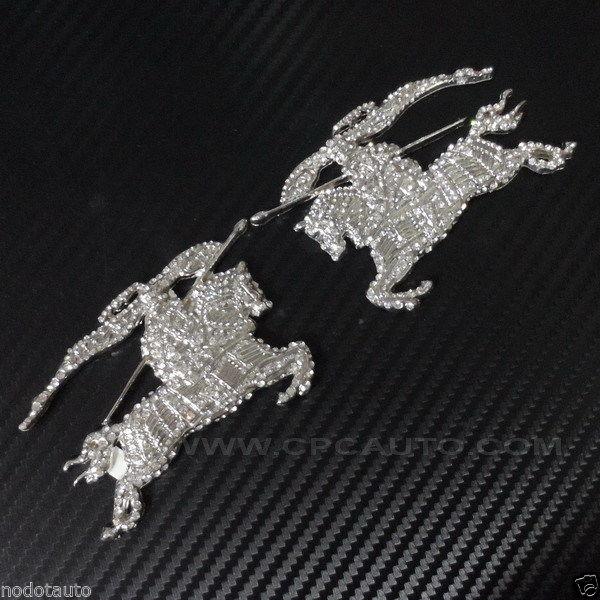  car truck chrome badge emblem sticker metal crystal diamond running horse 2pcs