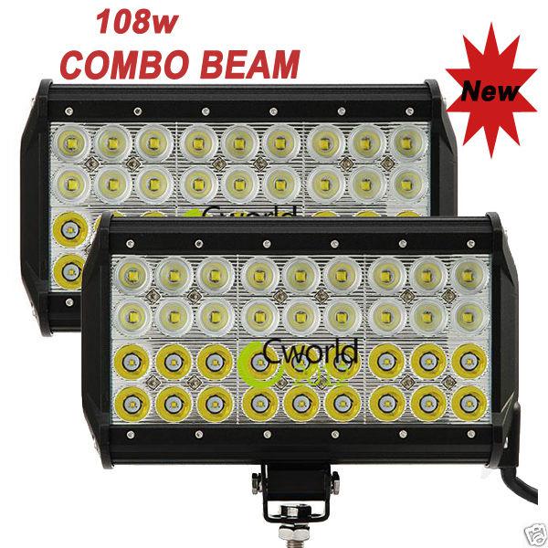 2pcs 108w cree led work light bar 7560lm combo beam truck driving offroad lamp