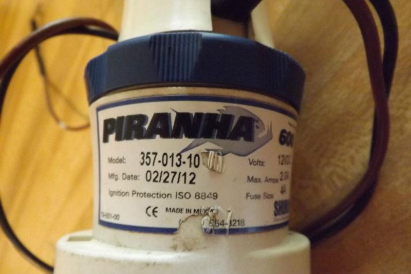 SHURFLO PIRANHA LIVEWELL PUMP STRAIGHT PORT 12VOLT 600 GPH 357-013-10, US $25.00, image 2