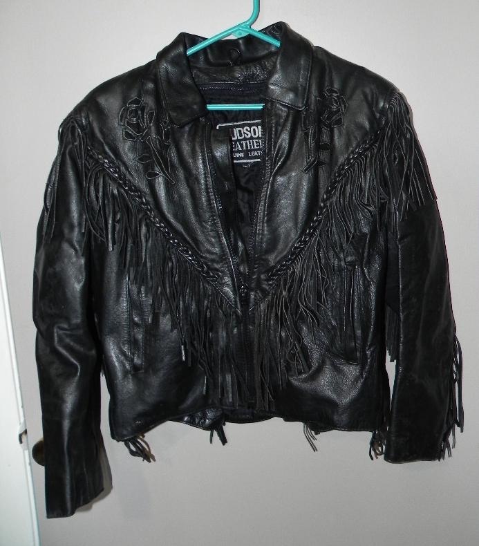 Ladies leather black rose motorcycle jacket