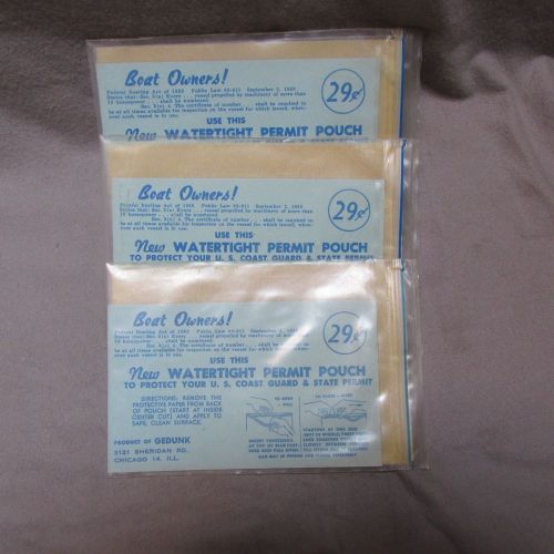Three 1958 watertight boat permit pouch, 29c, unused in original packages