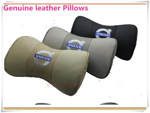One pair genuine leather headrest car neck volvo pillow mat pad holder brace new