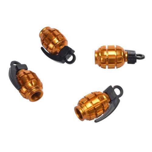 4pc grenade design metal bike car motorcycle tyre air valve dust caps yellow gs8