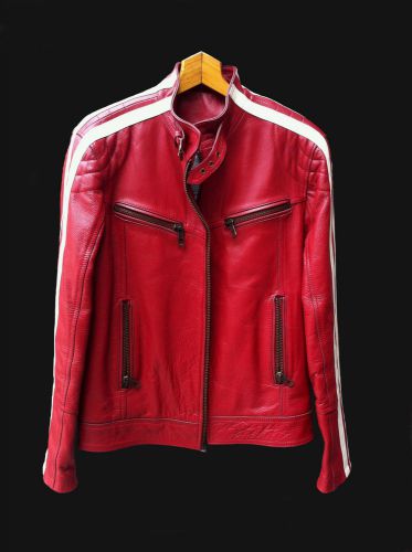 Men&#039;s high quality motorcycle cowhide leather biker jacket, size m/l