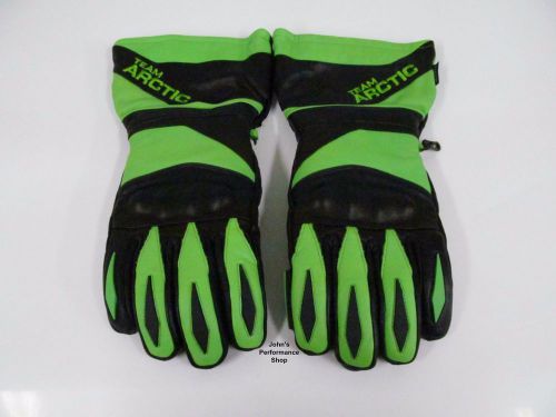 2017 team arctic grn &amp; blk hi-cuff leather snowmobile gloves m l xl 2x 5272-004