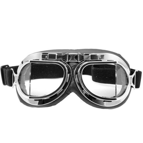 Motorcycle goggles chrome clear steampunk half helmet flight aviator eyewear
